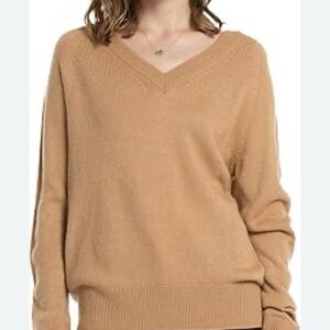 Woolen Bloom V Neck Sweater Camel Size XXL